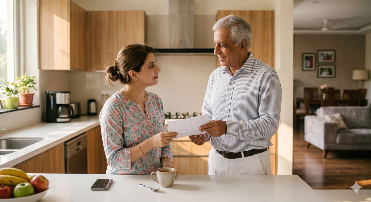 Kunjan and Papa, looking at the discharge summary